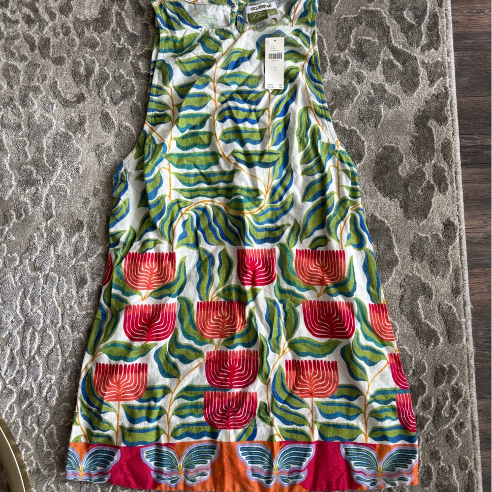 Anthropologie Green and Red Floral Mini Dress